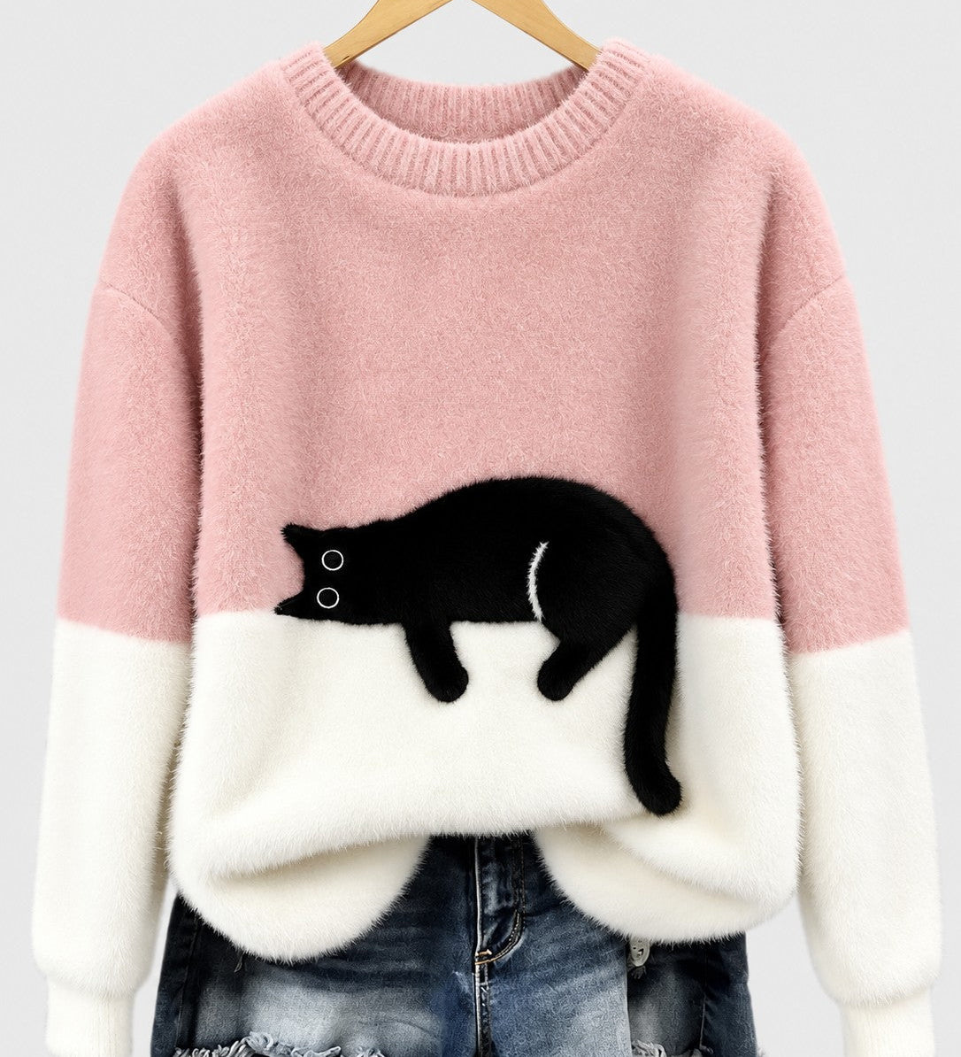 Clíona - Fluffy Cat Colour Block Jumper