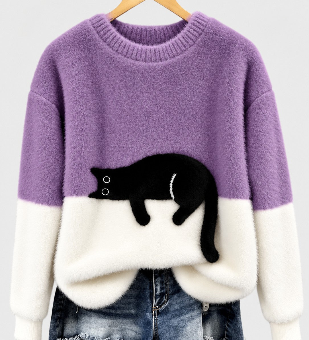 Clíona - Fluffy Cat Colour Block Jumper