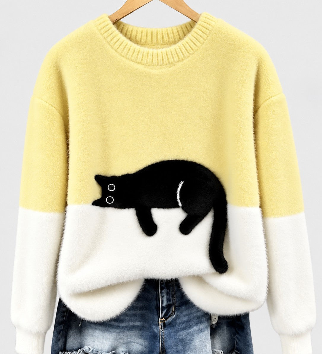 Clíona - Fluffy Cat Colour Block Jumper