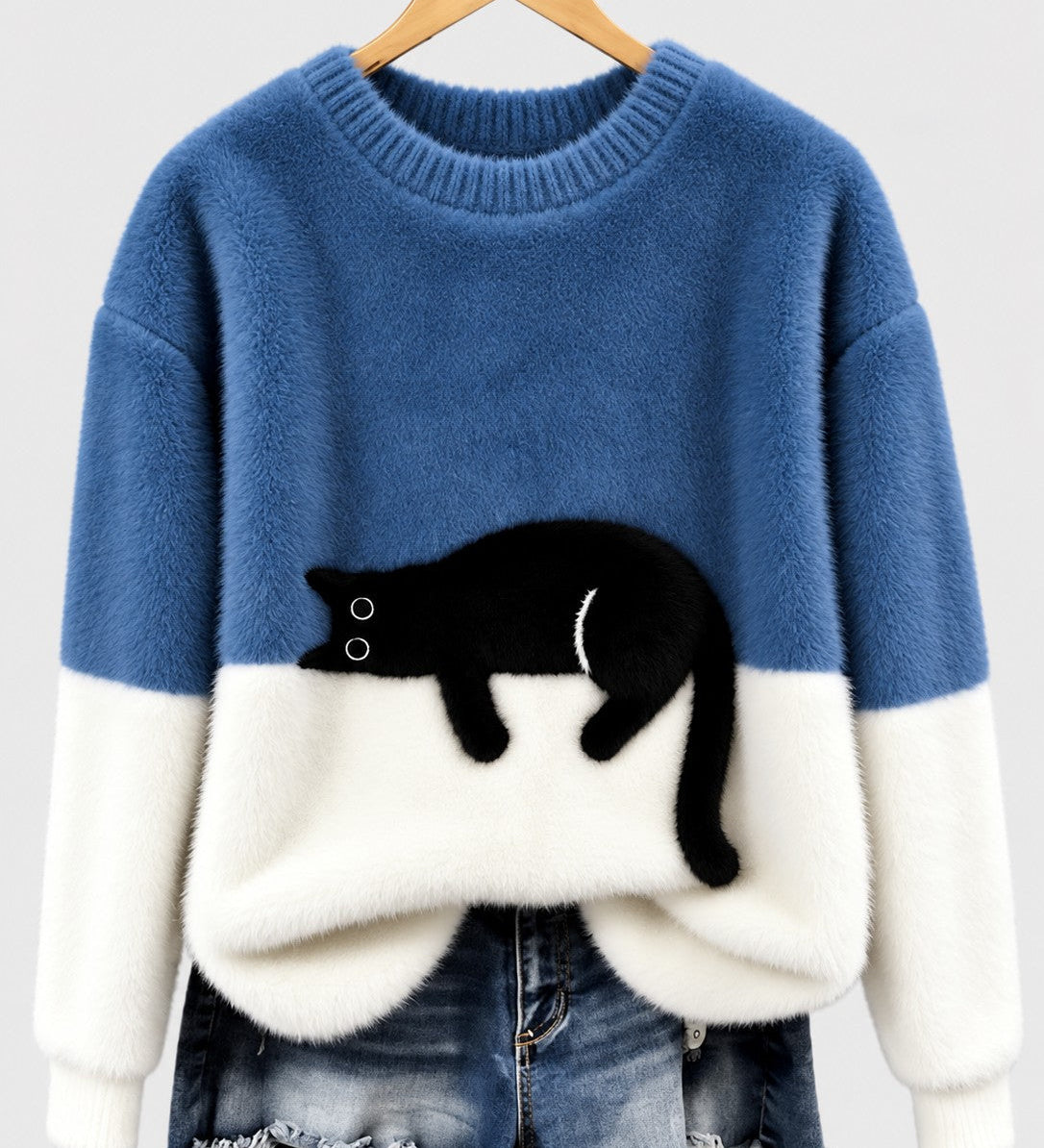Clíona - Fluffy Cat Colour Block Jumper