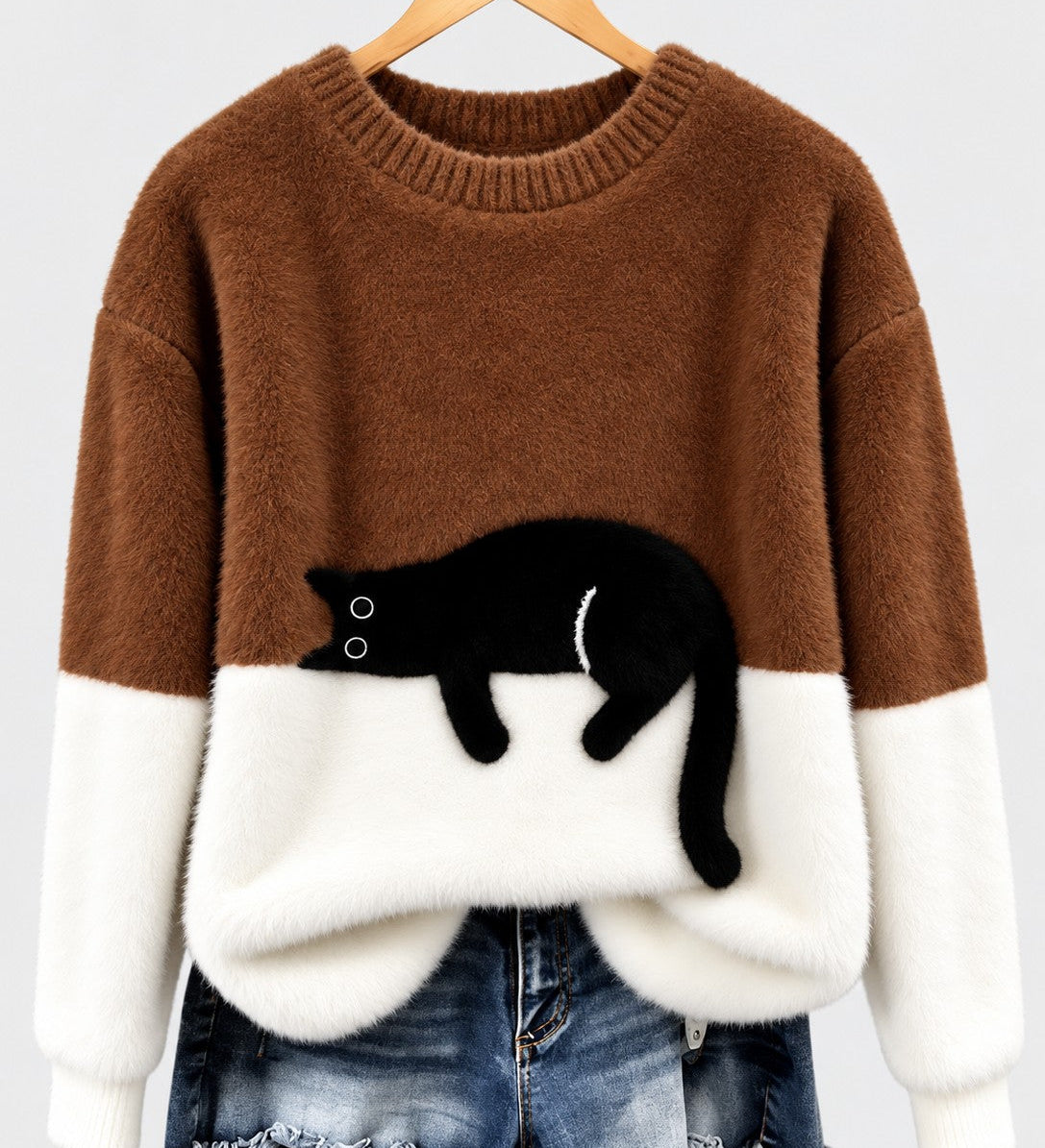Clíona - Fluffy Cat Colour Block Jumper