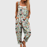 Soft Floral Jumpsuit with Chicken Pattern and Pockets