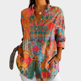 Grainne - Bright Floral Patchwork Button-Up Blouse