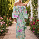 Clodagh - Watercolour Print Off-Shoulder Dress